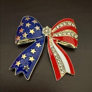 Patriotic Bow Brooch with Stars and Stripes